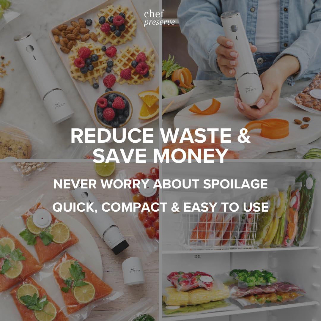 Chef Preserve Handheld Vacuum Sealer – Rechargeable Portable Food Saver with Reusable Bags
