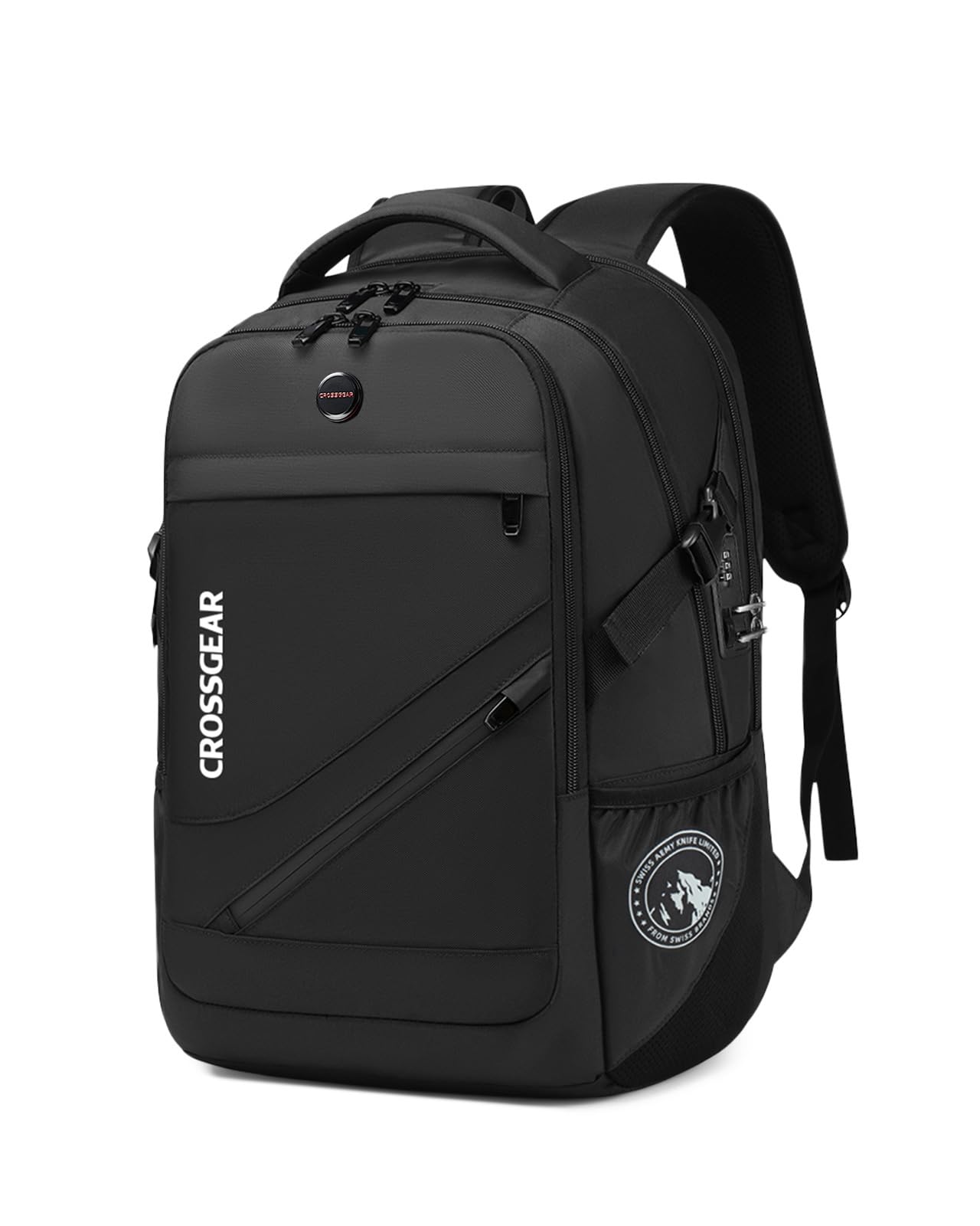 CROSSGEAR Large Travel Laptop Backpack – TSA Lock Anti-Theft Business Backpack with USB Port, Fits up to 17.3” Laptops (Black)