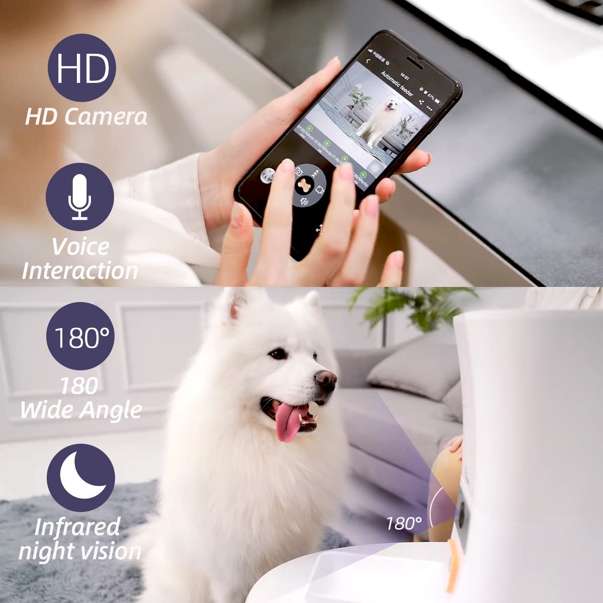 Smart Automatic Pet Feeder with 1080P HD Camera, 8L Capacity, WiFi App Control, Night Vision & Two-Way Audio for Cats and Dogs