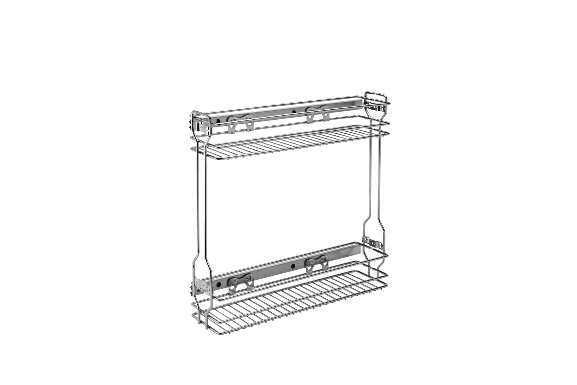 Slim 2-Tier Pull-Out Side Cabinet Organizer – Silver Steel Wire Basket Shelf