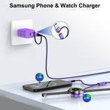2-in-2 Multi Charging Cable for Samsung Galaxy Watch & Phones – USB-A/USB-C to Watch Magnetic + USB-C Phone Charger (6ft, Purple)