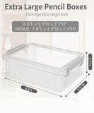 Sooez 6 Pack Extra Large Pencil Box, Plastic Hard Pencil Case Crayon Box Bulk, Clear Marker Organizer Plastic Containers with Lid, Stackable Storage Boxes for Art Craft, Back to School Supplies, Multi