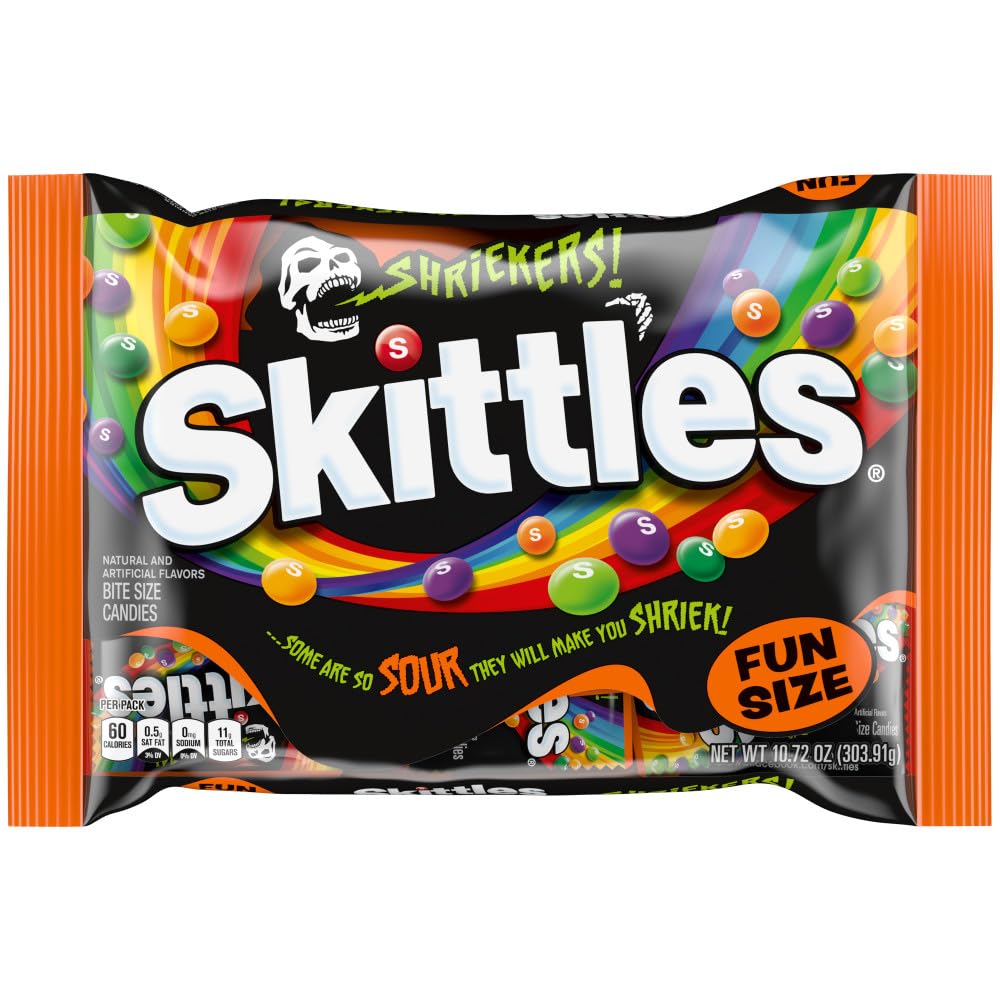 SKITTLES Shriekers Sour Halloween Candy – 10.72oz Bag of Fun Size Fruity & Super Sour Chewy Candies 🍬👻🎃