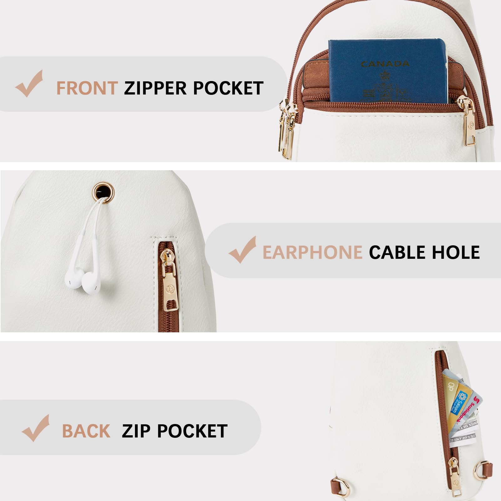 BOSTANTEN Small Leather Sling Bag for Women – RFID Blocking Crossbody Chest Bag for Travel & Daily Use (Beige)