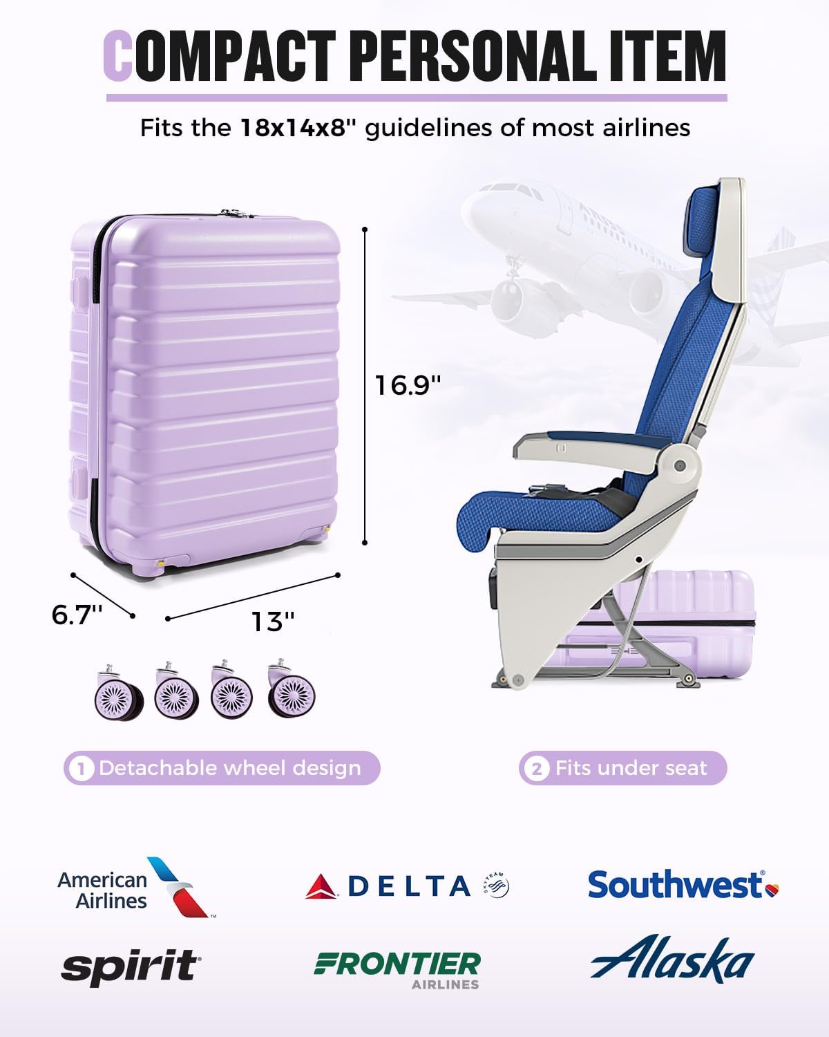 Light Purple 16-Inch Underseat Carry-On with TSA Lock