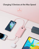 VRURC 10000mAh Portable Power Bank with Built-in Cables, LED Display & Multi-Device Fast Charging – Compact Travel Charger Pink