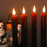Black Flameless Taper Candles with Remote – 4 Pack Drip Wax LED Candlesticks, Timer & Flickering 3D Flame Design for Halloween Decor