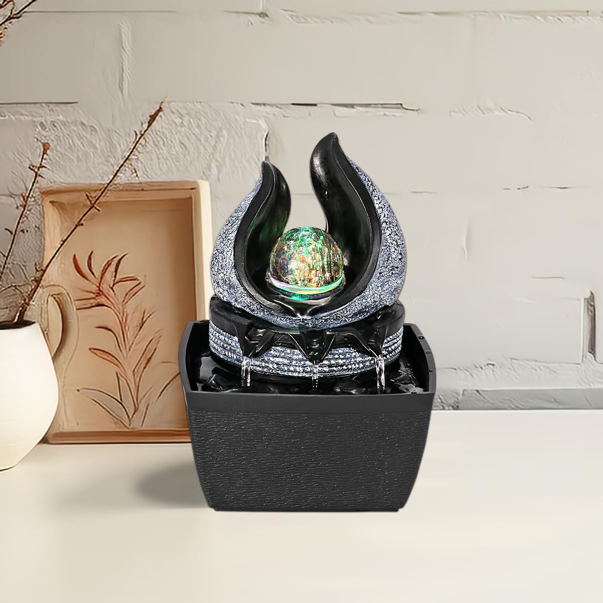 Artistic LED Crystal Ball Tabletop Fountain – 3-Level Adjustable Indoor Water Feature (Painted Finish)