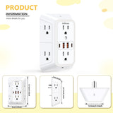 10-in-1 USB Wall Outlet Extender with Surge Protection, 6 AC Ports & Dual USB-C Fast Charging – Space Saving Power Hub White