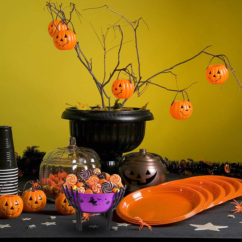3-Pack Halloween Candy Bowls with Holders – Orange, Purple & Black Trick or Treat Set