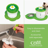 Catit Flower Cat Water Fountain 3L with Triple Action Filter, Ultra Quiet Pump & Multi-Flow Hydration System – BPA-Free Green Pet Fountain