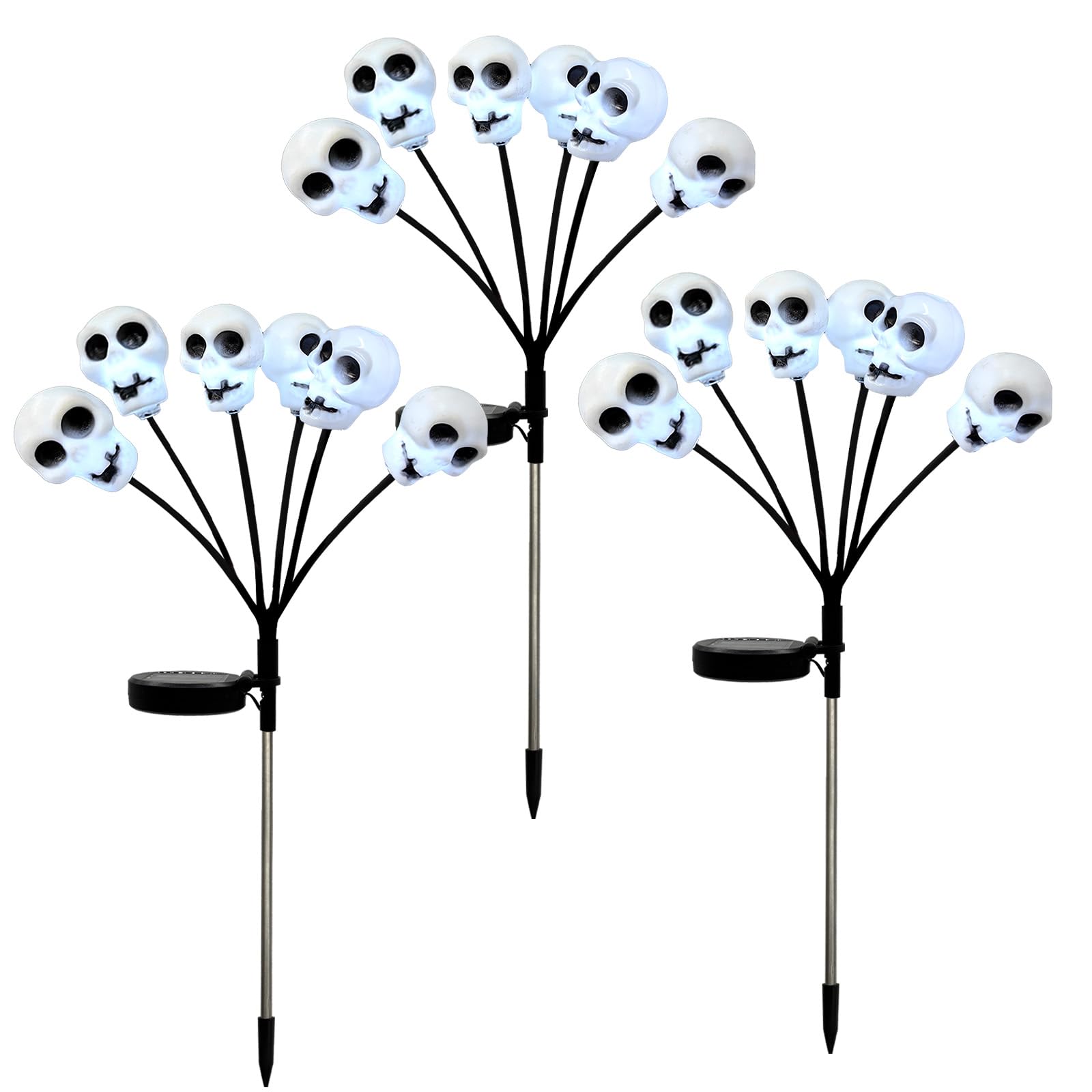 Solar Skull Pathway Lights – Cool White LED Halloween Yard Decorations with Twinkle & Steady Modes (4-Pack, SP-25)