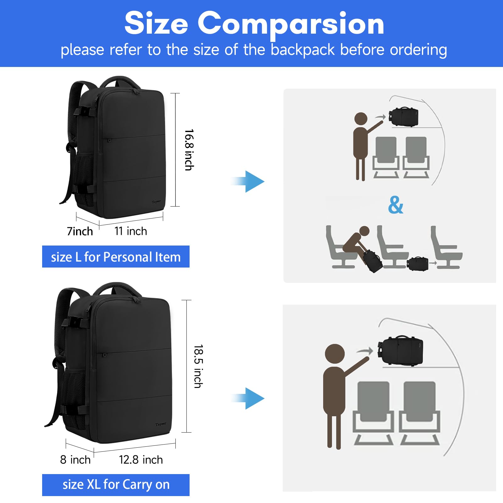 Taygeer Airline-Approved Travel Laptop Backpack – 35L Lightweight Carry-On with USB Charging (15.6″)