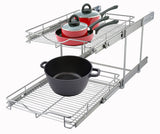 DINDON Narrow 2-Tier Chrome Pull-Out Cabinet Organizer – Heavy-Duty Metal Slide-Out Shelves for Compact Cabinets