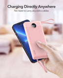 VRURC 10000mAh Portable Power Bank with Built-in Cables, LED Display & Multi-Device Fast Charging – Compact Travel Charger Pink