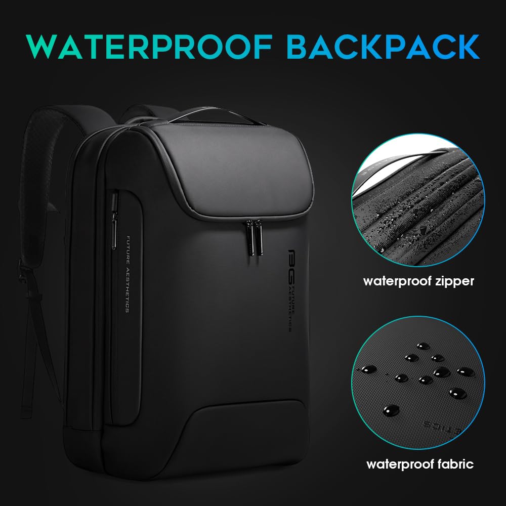 BANGE Anti-Theft Business Laptop Backpack – Waterproof Travel Backpack with USB 3.0 Fast Charging, Fits 17.3” Notebooks (Black)