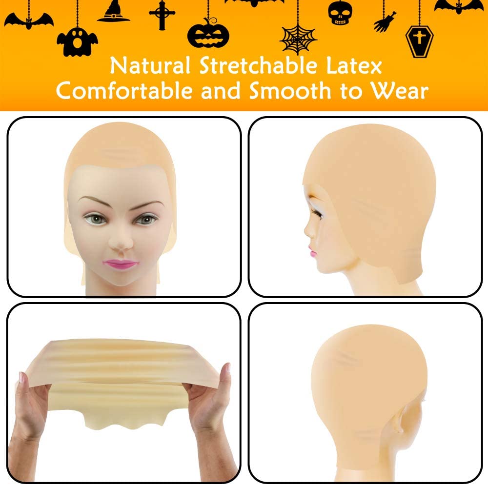 PACETAP 2 Pieces Bald Caps Makeup Latex Bald Caps Bald Head Wig Cap Halloween Makeup Blad Cap Cosplay Accessory for Kids Adults Teens (Small+Large size)