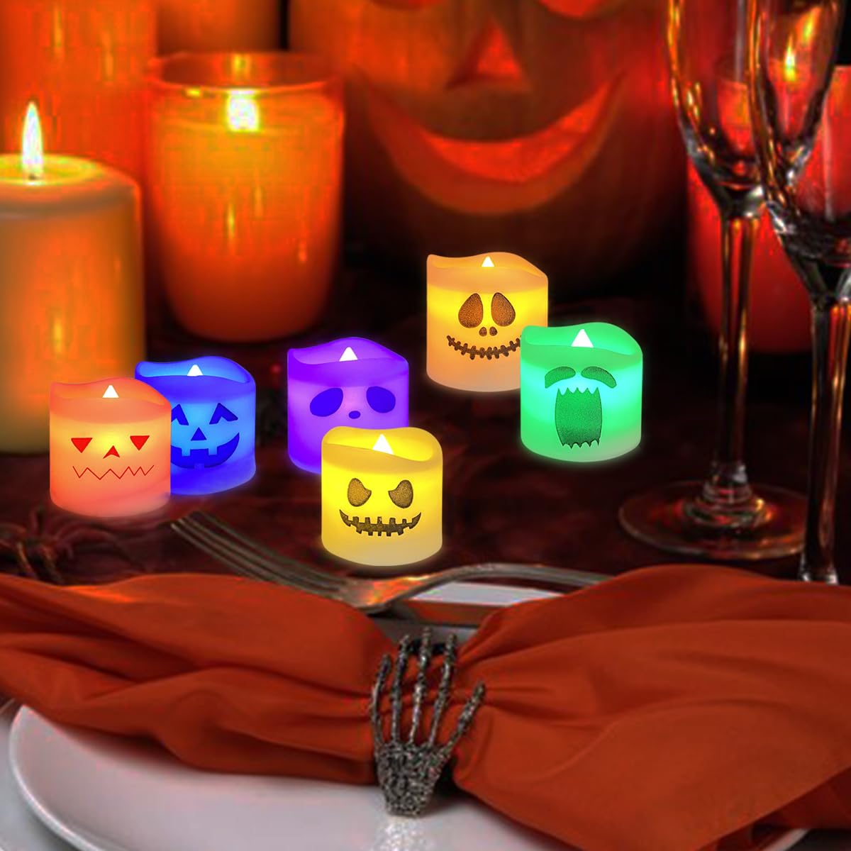 Halloween Flameless LED Candles – 12 Pack Color-Changing Lights with Remote Control for Spooky Home Decor