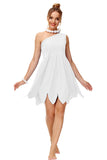 Women’s White Halloween Costume Dress – One-Shoulder Jagged Hem Mini Outfit for Party & Cosplay 👻✨