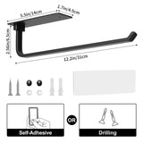 Matte Black Paper Towel Holder – Aluminum Kitchen Roll Dispenser, Adhesive or Drill Mount, Under Cabinet or Wall