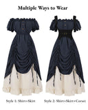 Blue 3-Piece Renaissance Pirate Costume Set – Medieval Steampunk Dress with Corset Vest & High-Low Skirt