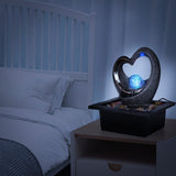 Modern RGB LED Tabletop Waterfall Fountain with Crystal Spin Ball – Polyresin Indoor Zen Decor (Black)