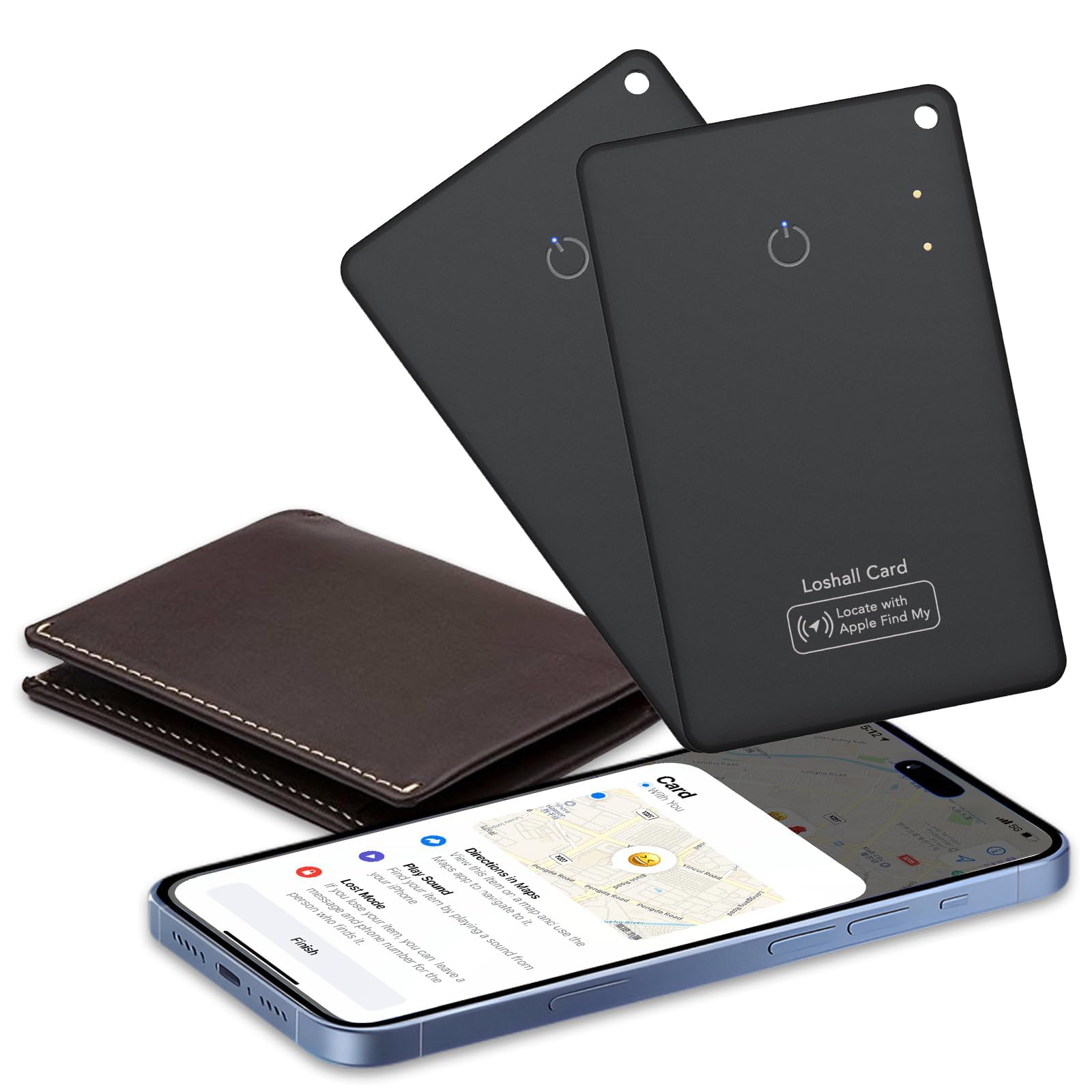 Ultra Slim Wallet Tracker Card Compatible with Apple Find My Rechargeable Bluetooth Tracking Card IP68 Waterproof Black