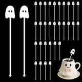 Halloween Ghost Drink Stirrers – 100 Pcs White Plastic Cocktail Swizzle Sticks for Coffee, Tea & Party Drinks