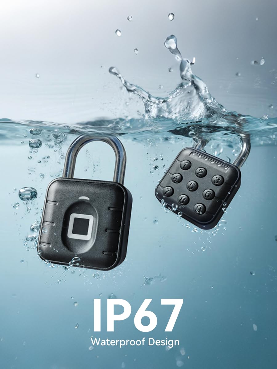 NexusLab Bluetooth Fingerprint Smart Padlock with Tuya App Control, IP67 Waterproof Biometric Lock for Gym, Travel & Outdoor Security