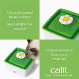Catit Mini Flower Cat Water Fountain 1.5L with Triple Filtration, Ultra Quiet Pump & BPA-Free Compact Hydration System – Green
