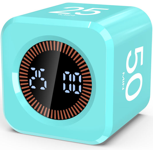 COWVTUJ Mint Green Flip Cube Pomodoro Timer with Visual LED Time Bars, Silent Mode & USB-C Rechargeable Design