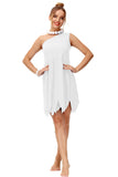 Women’s White Halloween Costume Dress – One-Shoulder Jagged Hem Mini Outfit for Party & Cosplay 👻✨