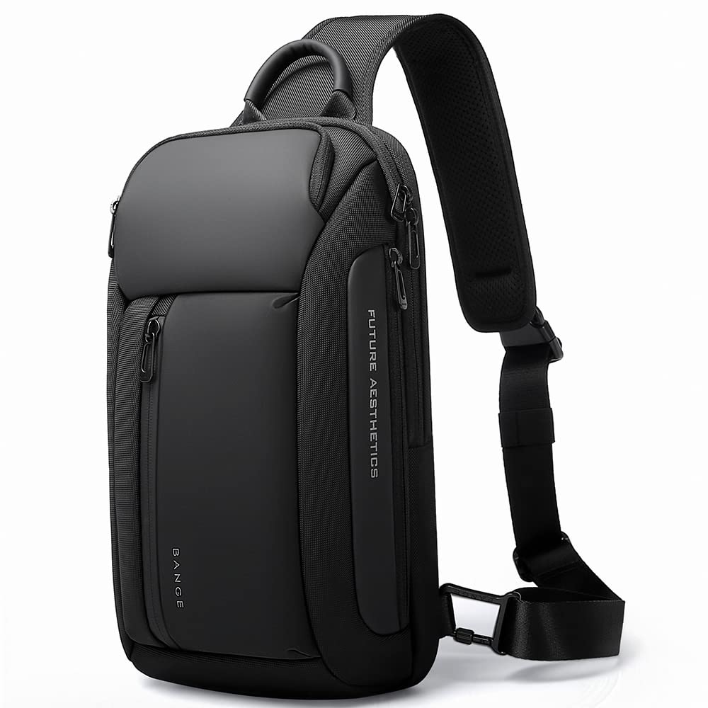 BANGE Waterproof Sling Bag for Men – Lightweight Crossbody Shoulder Backpack with Multi-Pocket Storage (Black)