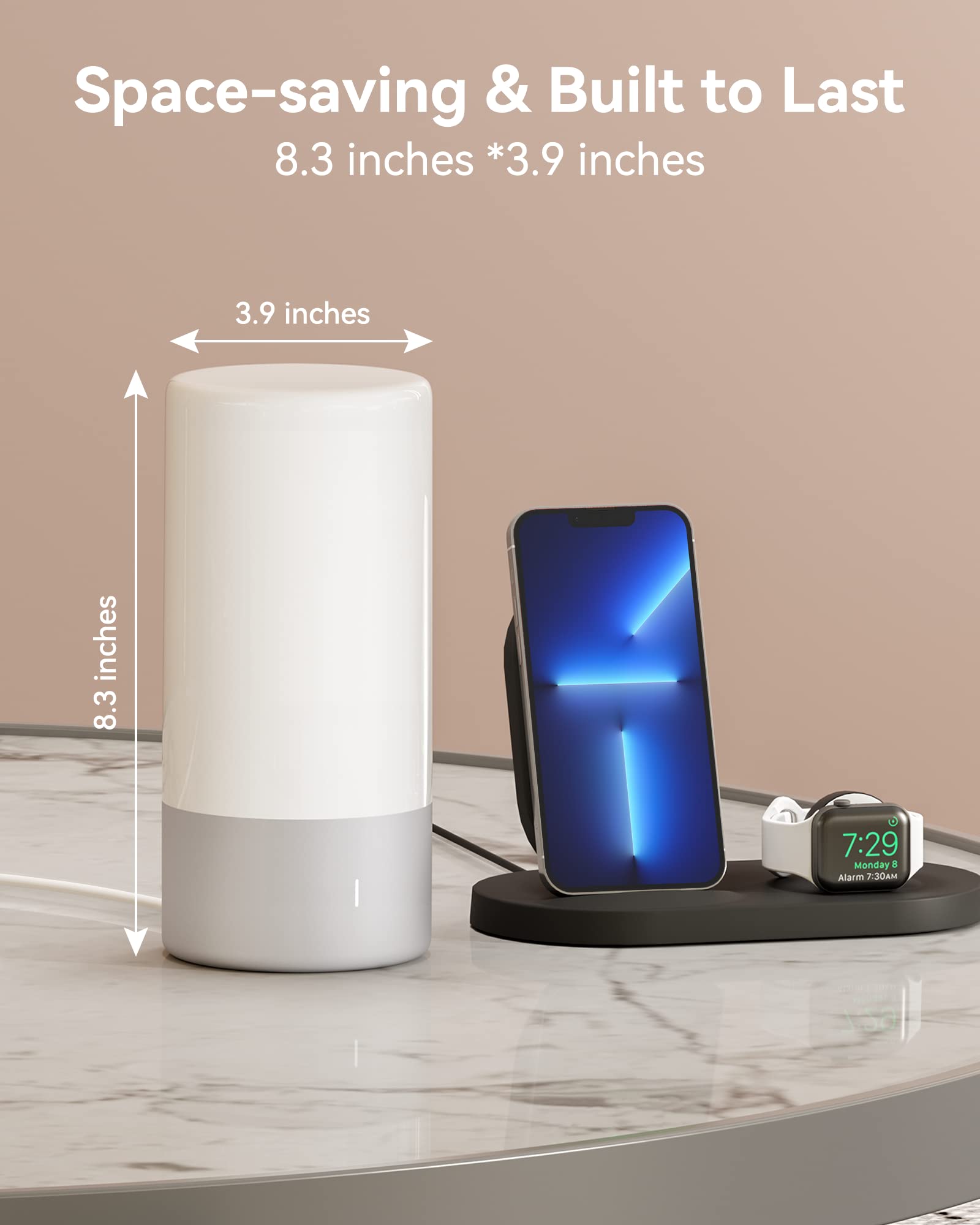 360° Silver Touch Table Lamp – Dimmable RGB Nightstand Light with 3 Brightness Levels