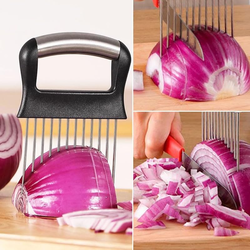 Stainless Steel Onion Holder Slicer – Multi-Purpose Vegetable & Food Slicing Assistant Tool