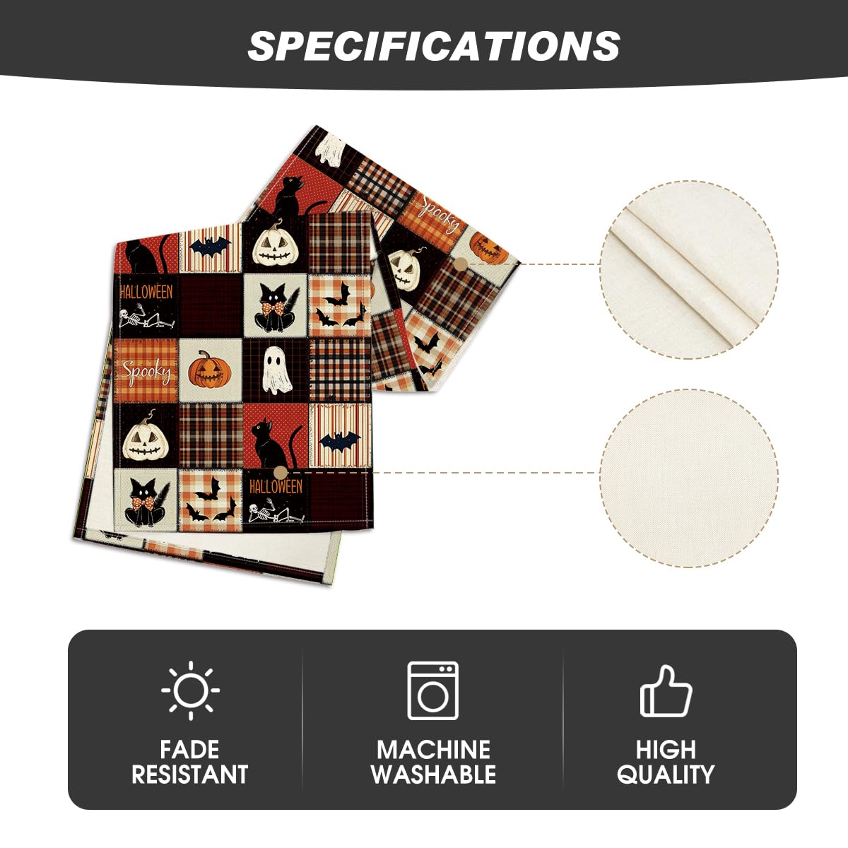 Halloween Table Runner – 13x72 Inch Black Polyester Decorative Runner for Dining Room & Holiday Party Table Décor