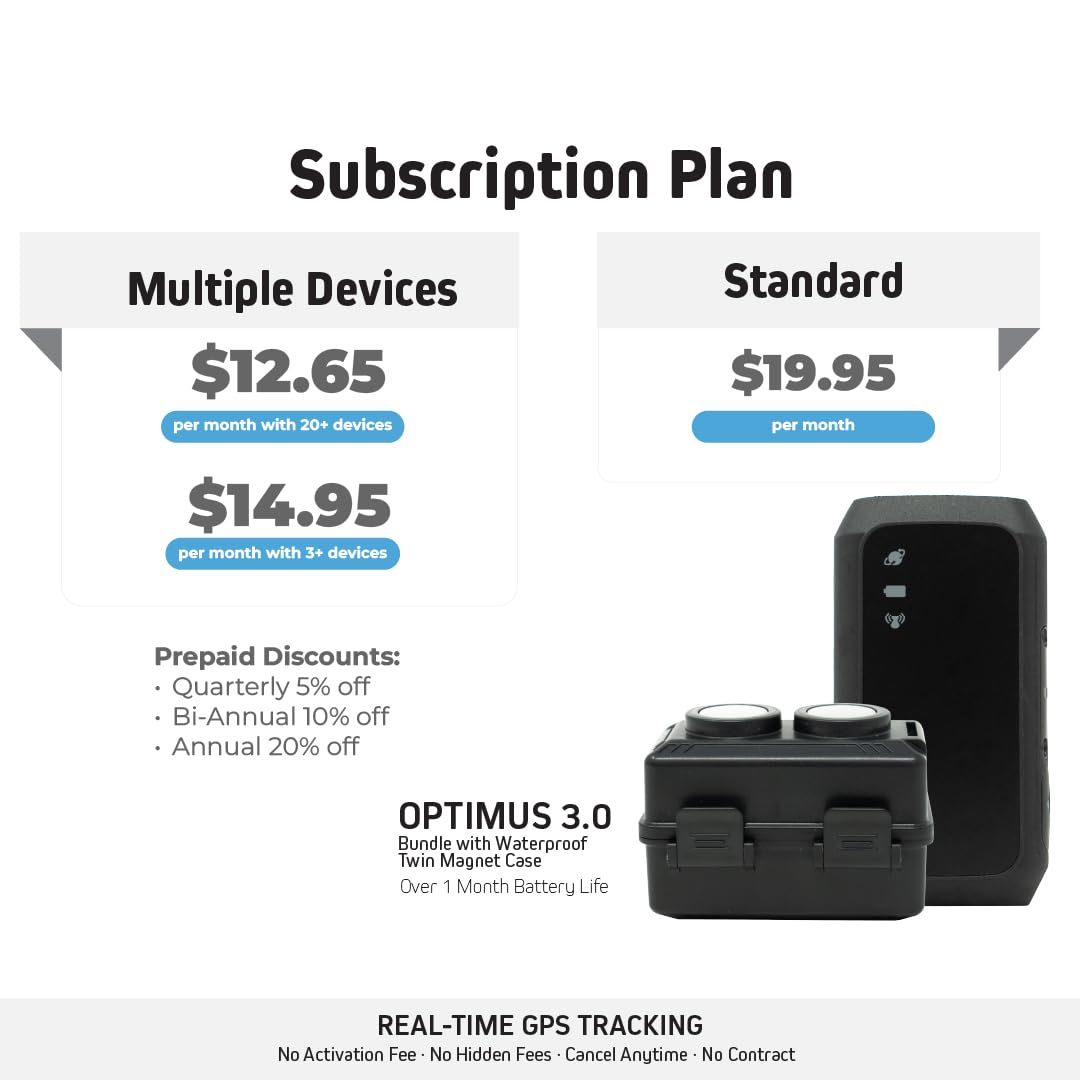 Optimus 3.0 Real-Time GPS Tracker with Magnetic Waterproof Case, 2-Month Battery & Live Vehicle Tracking – Black