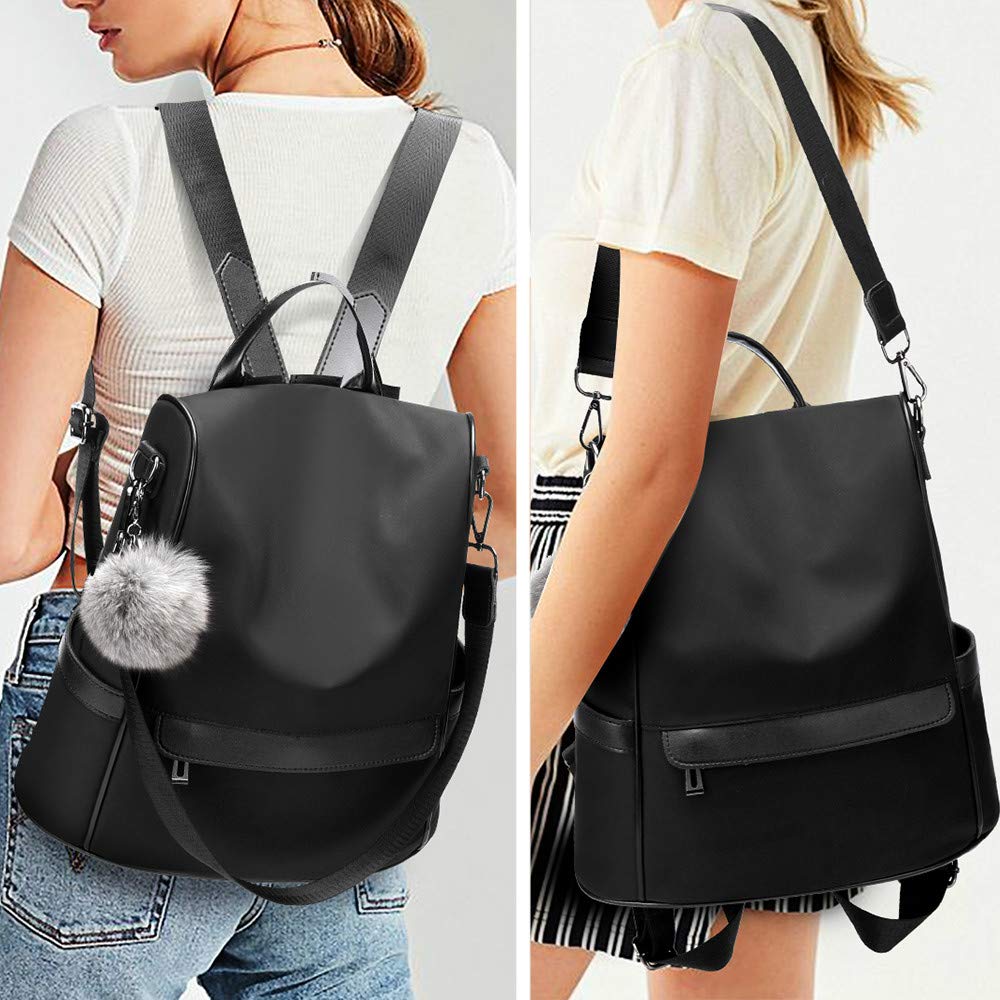 CHERUTY Women’s Anti-Theft Nylon Backpack Purse – Lightweight Fashion Travel Backpack with Rear Zipper Design (Black)