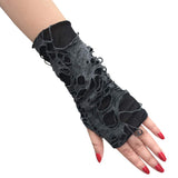 Black Short Fingerless Gothic Gloves – Ripped Punk Arm Warmers for Halloween & Streetwear Style 🖤