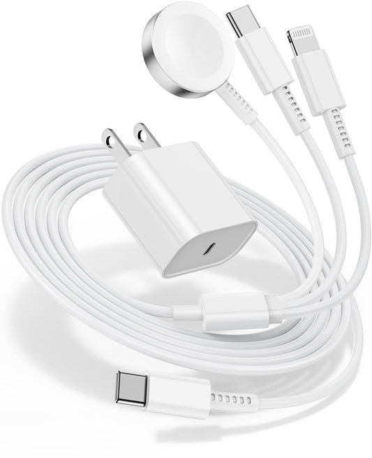 3-in-1 Apple Watch & iPhone Fast Charging Cable – Magnetic USB-C Travel Charger with 20W Adapter