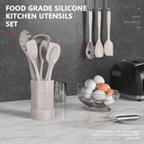 15-Piece Food-Grade Silicone Kitchen Utensil Set with Holder – Heat Resistant, Non-Stick Safe (Khaki)