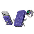 Magnetic Wireless Power Bank 10,000mAh – Slim All-in-One Charger with Built-In Cables & Stand (Dark Blue)