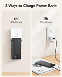 10000mAh Portable Charger Power Bank with Built-in Cables & AC Wall Plug, Slim Fast Charging Battery Pack for iPhone & Android – Black