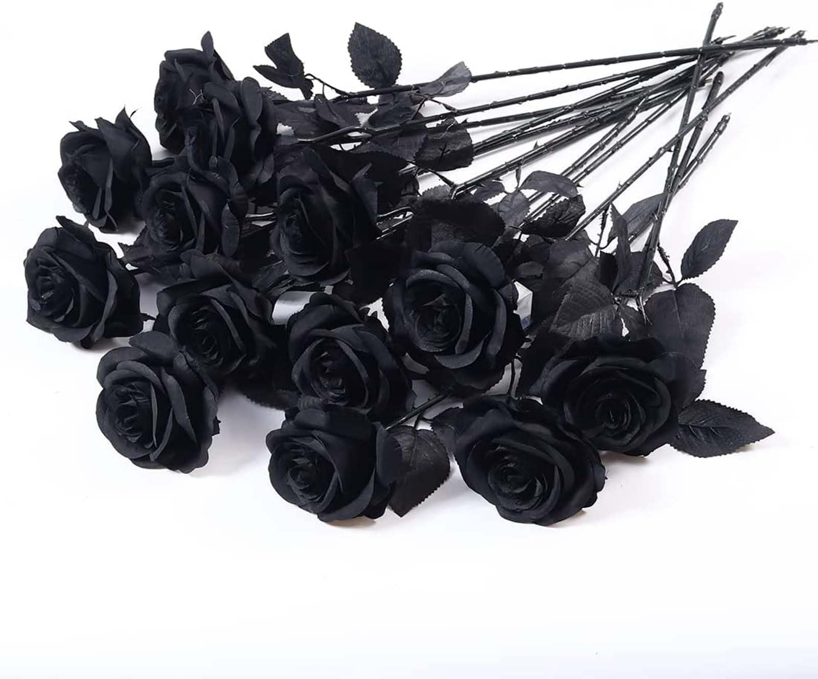 Artificial Black Roses – 12PCS 21" Long Stem Silk Flowers for Halloween, Gothic Wedding & Home Decor