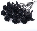 Artificial Black Roses – 12PCS 21" Long Stem Silk Flowers for Halloween, Gothic Wedding & Home Decor