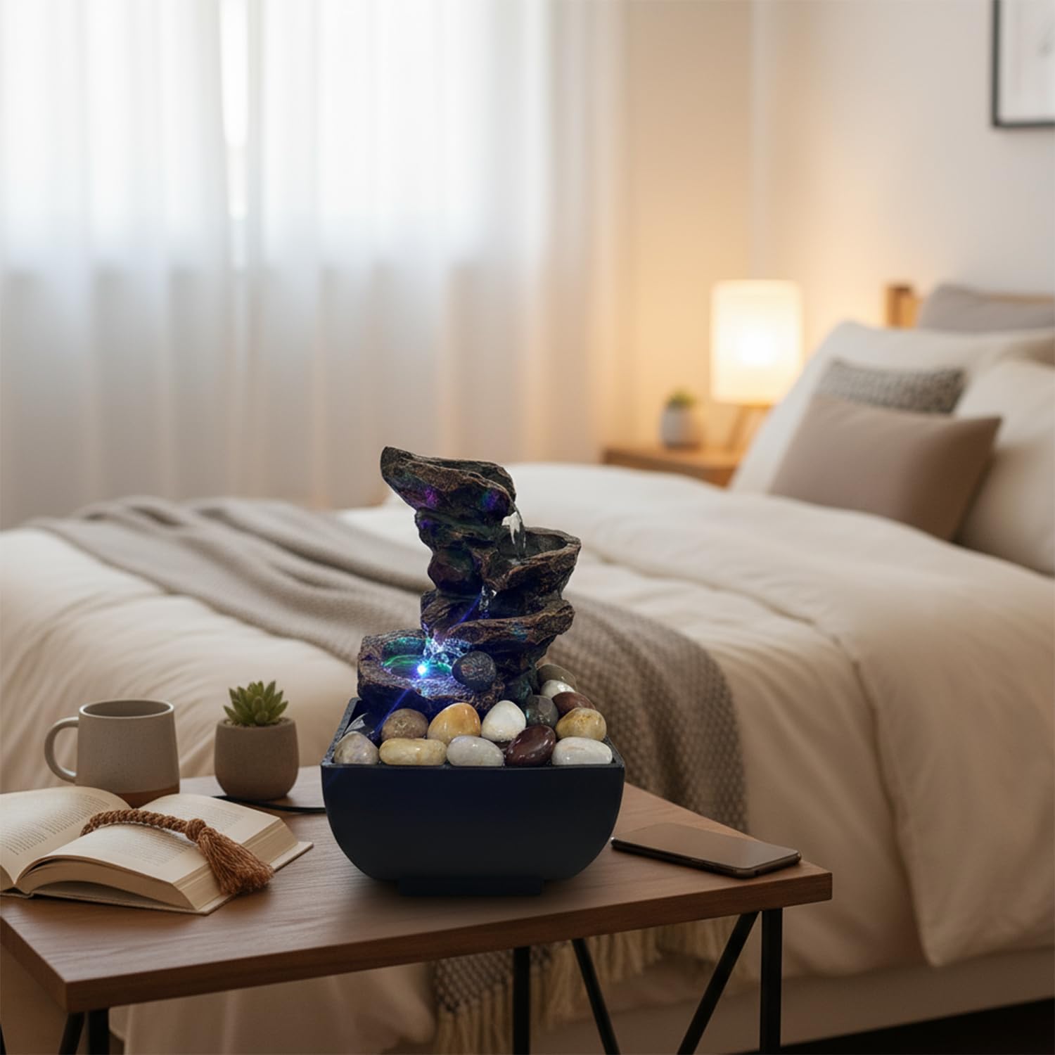 Compact Pavilion Tabletop Water Fountain with LED Orb – Indoor Zen Decor with On/Off Switch