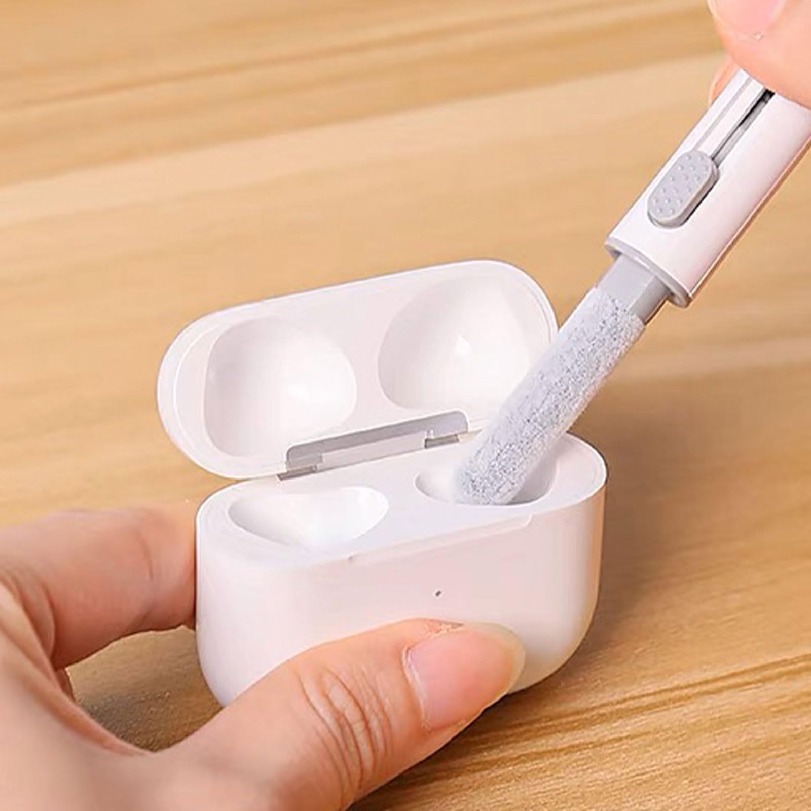 3-in-1 Earbuds Cleaning Pen with Precision Brush & Metal Tip – Wireless Headphone Care Tool White Gray
