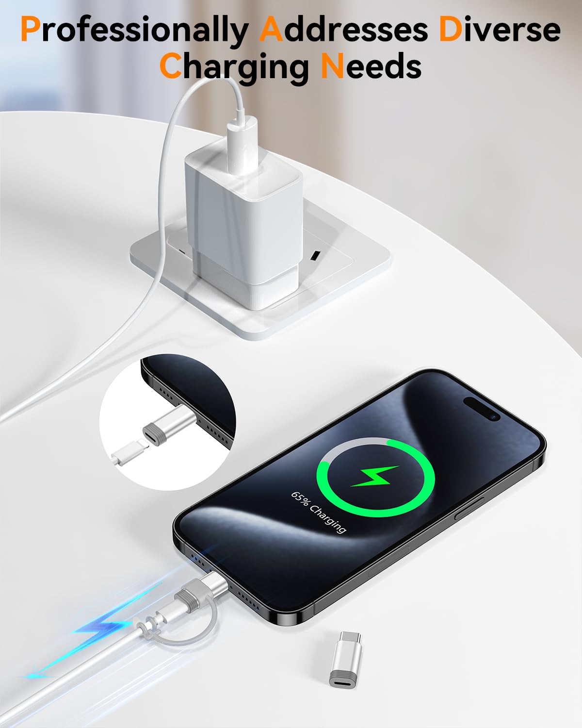 Lightning to USB-C Adapter (4 Pack) – Fast Charging & Data Sync Converter for iPhone