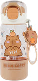 18 oz Kids Capybara Water Bottle with Straw, Direct-Sip Lid, Safety Lock and Keychain