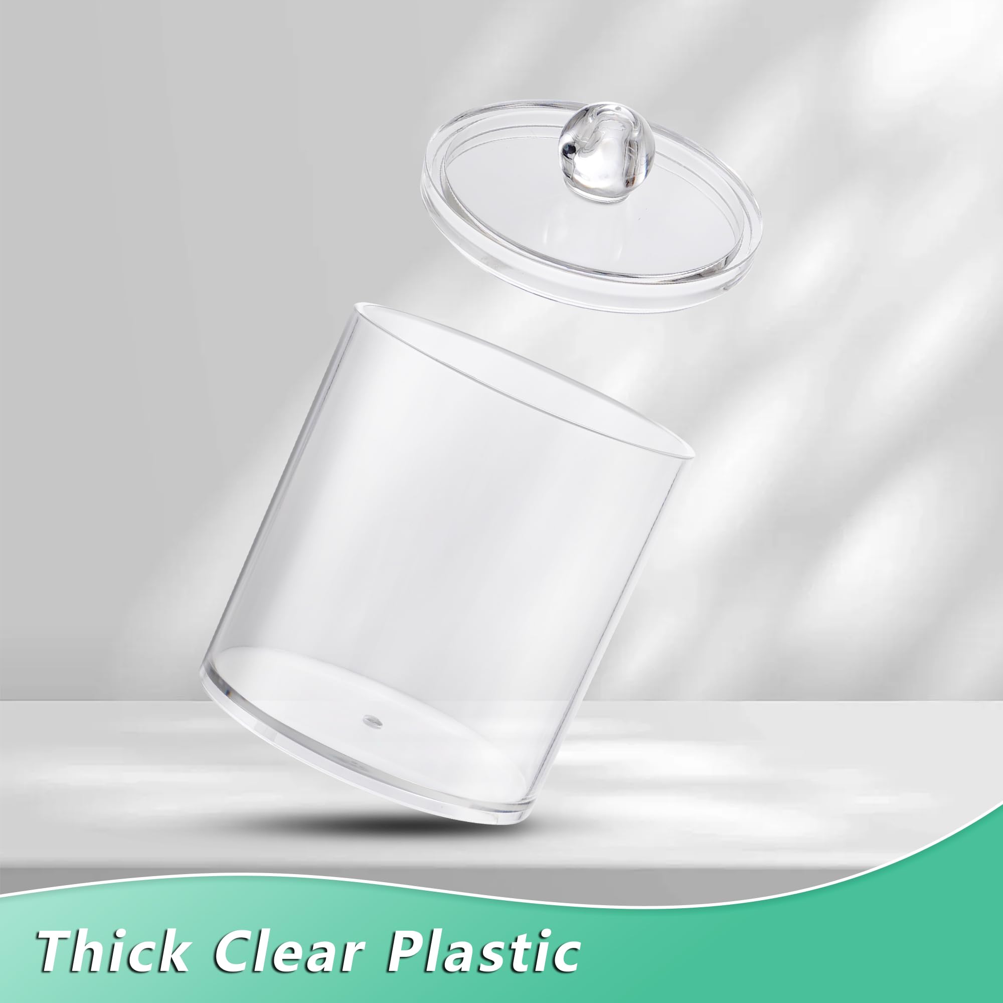 Clear Bathroom Organizer Canisters with Plastic Lids (4-Pack) – Qtip, Cotton & Vanity Storage Set with Labels
